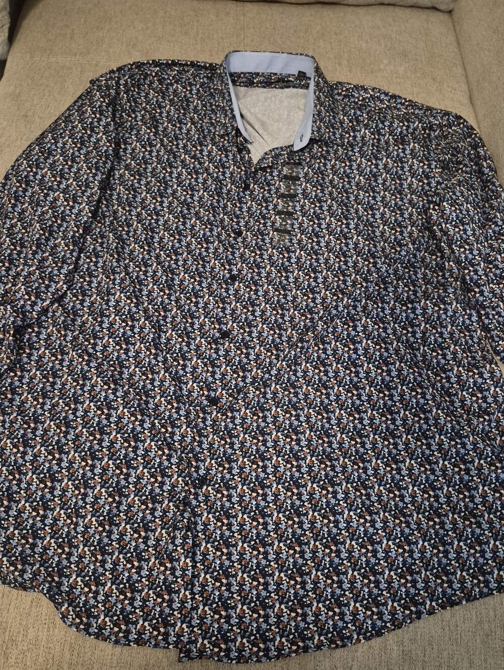 Shaquille O'Neal XLG Big Fit Dress Shirt 4XL 20 36/37 Blue Floral Button Down
